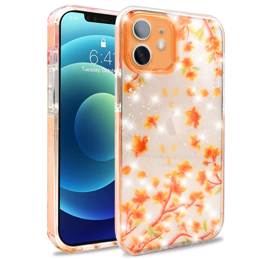 iPhone 12 (6.1) Transparent Floral Design TPC24 Orange