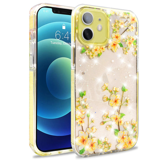 iPhone 12 (6.1) Transparent Floral Design TPC24 Yellow