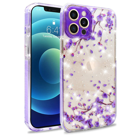 iPhone 12 (6.7) Transparent Floral Design TPC24 Purple