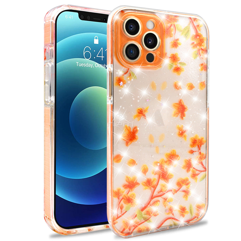 iPhone 12 (6.7) Transparent Floral Design TPC24 Orange