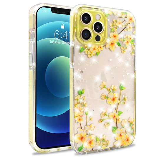 iPhone 12 (6.7) Transparent Floral Design TPC24 Yellow