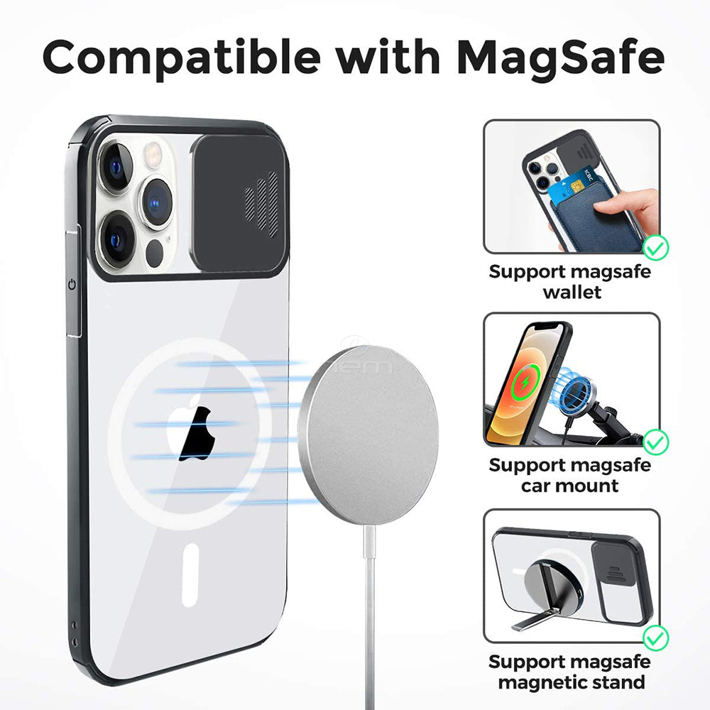 iPhone 13 (6.1) Clear Magsafe Case w. Cam Cover TPC28 Black