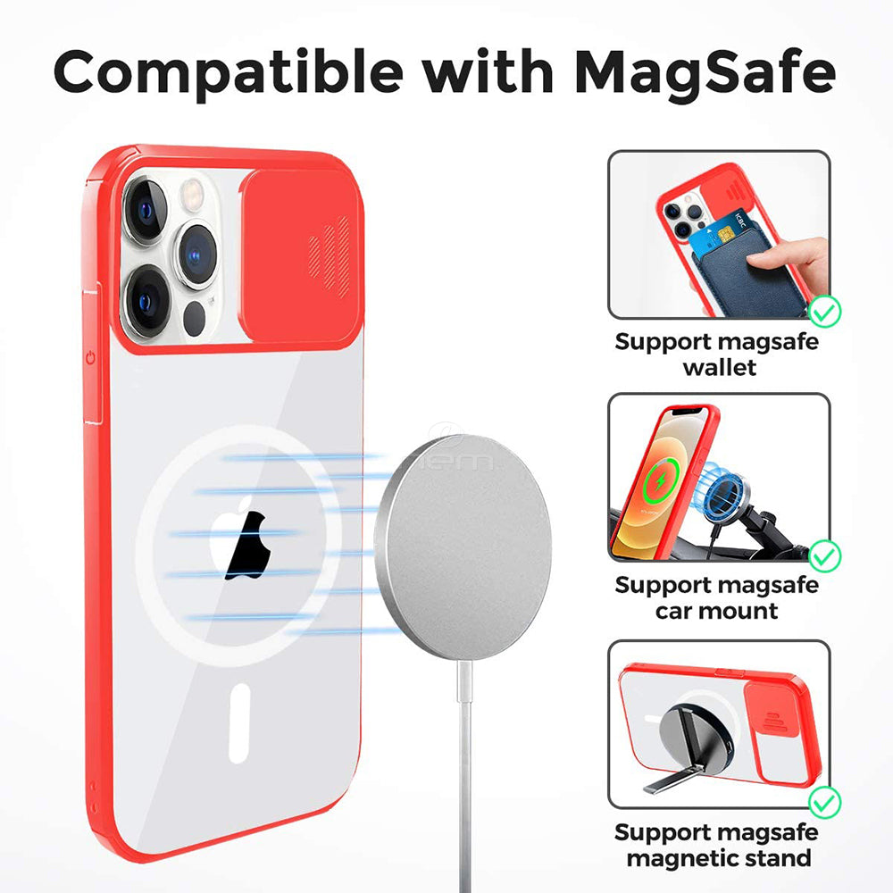 iPhone 13 Pro (6.1) Clear Magsafe Case w. Cam Cover TPC28 Red