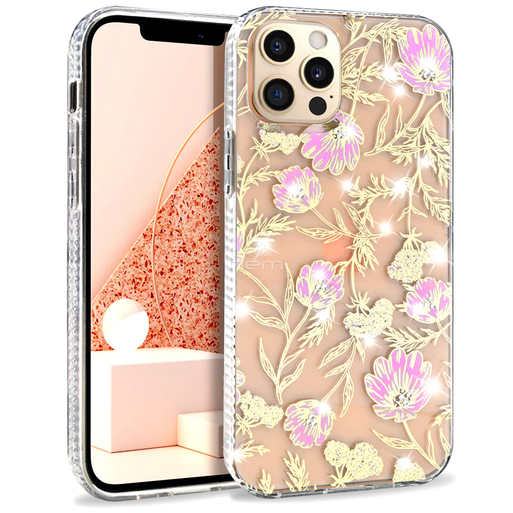 iPhone 12/12 Pro (6.1) Design Diamond TPU16 Pink Flower