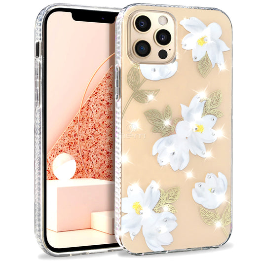 iPhone 12/12 Pro (6.1) Design Diamond TPU16 White Flower