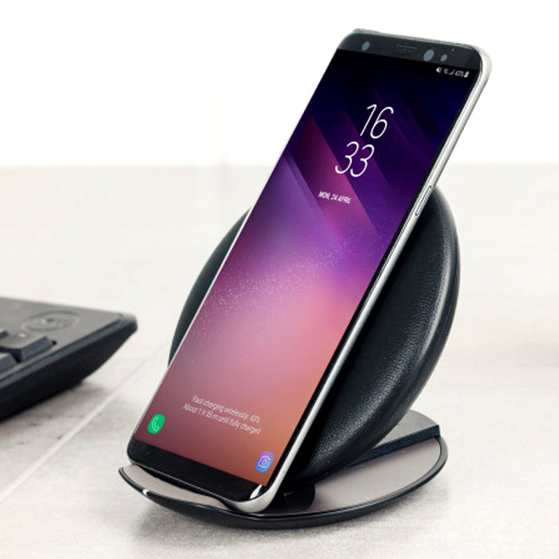 Fast Charge Qi Wireless Charging Leather Stand WC06 Black