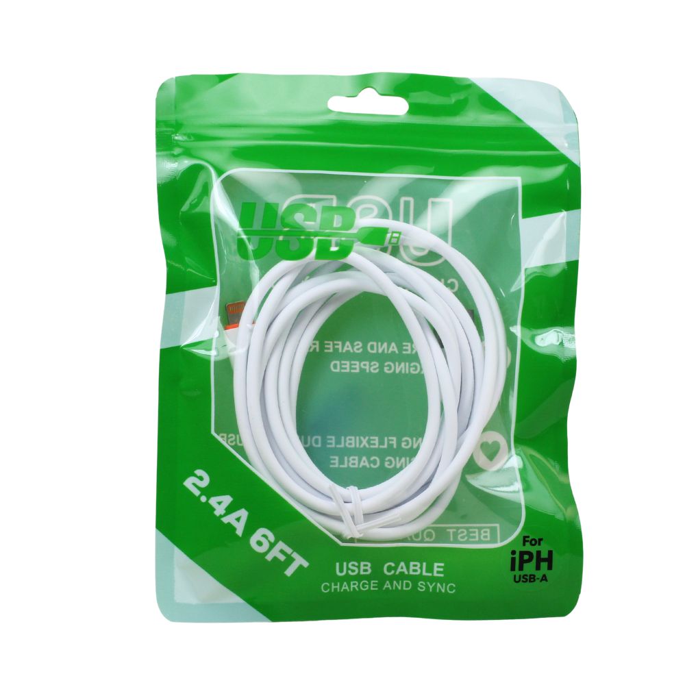 Kik_6FT iPhone Lightning USB Cable 2.4A Heavy-Duty Durable Soft Flexible Tangle-Free Charging and Sync Cord Packaged in Resealable Plastic Bag for Universal iPhone and iPad Devices (White)