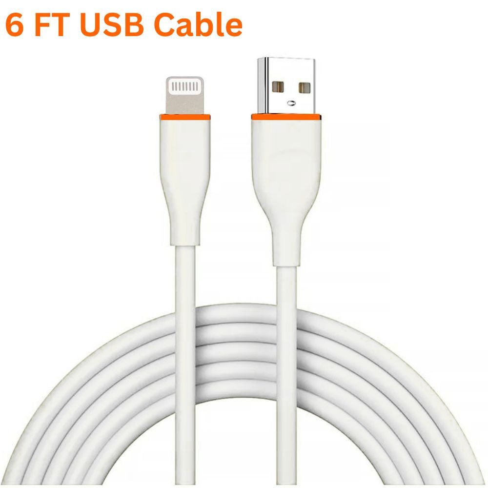 Kik_6FT iPhone Lightning USB Cable 2.4A Heavy-Duty Durable Soft Flexible Tangle-Free Charging and Sync Cord Packaged in Resealable Plastic Bag for Universal iPhone and iPad Devices (White)